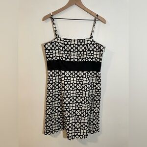 Nine West Black & White Spaghetti Strap Geometric Mini Dress Size 12 97% Cotton